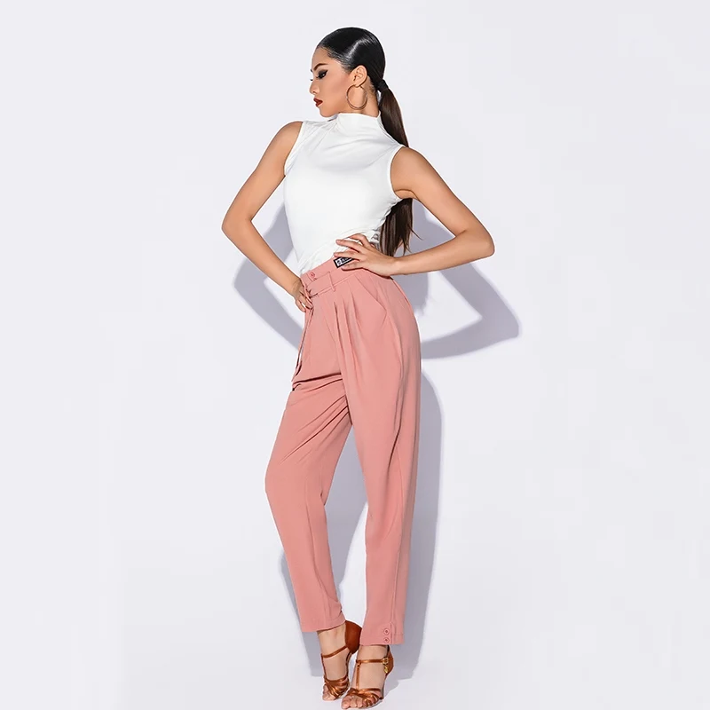 2025 여성을위한 새로운 라틴 댄스 공연 의상 하이 넥 조끼 라틴 바지 복장 여성 차차 룸바 라틴 착용 DQS20499