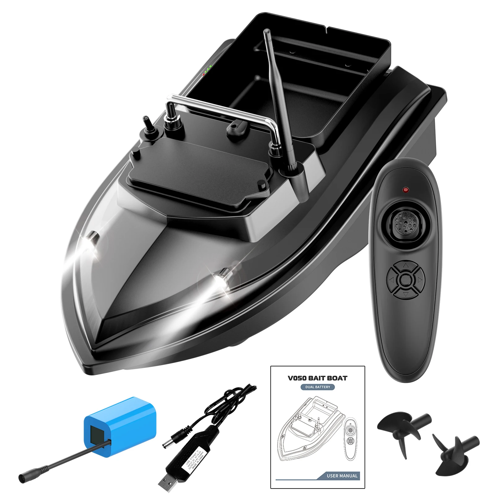 Fishing Bait Boat 500m Remote Control Bait Boat Dual Motor Fish Finder 2KG Loading Support Automatic Cruise/Route Correction