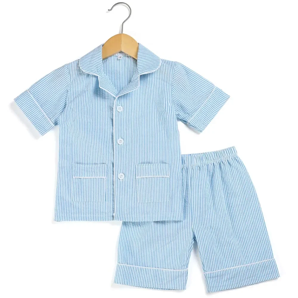 Baby Pyjamas Summer Clothes Gilrs Matching plaid Sleepwear Seersucker Soft Cotton Sibling Outfits Boys Girls Pajamas Sets 3