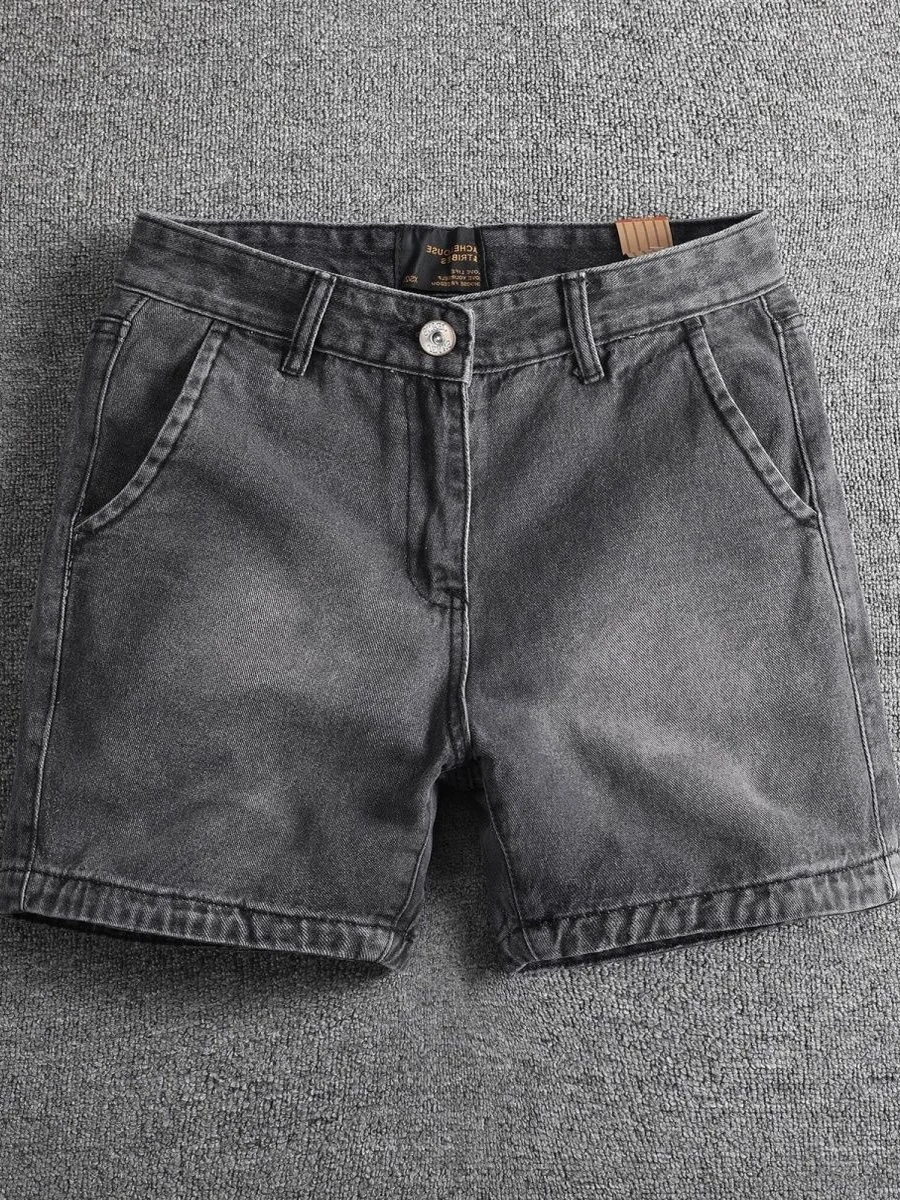 

Летние винтажные мужские джинсовые орты из чистого хлопка длиной 3/4, прямые повседневные брюки, молодежные модные брюки до колена