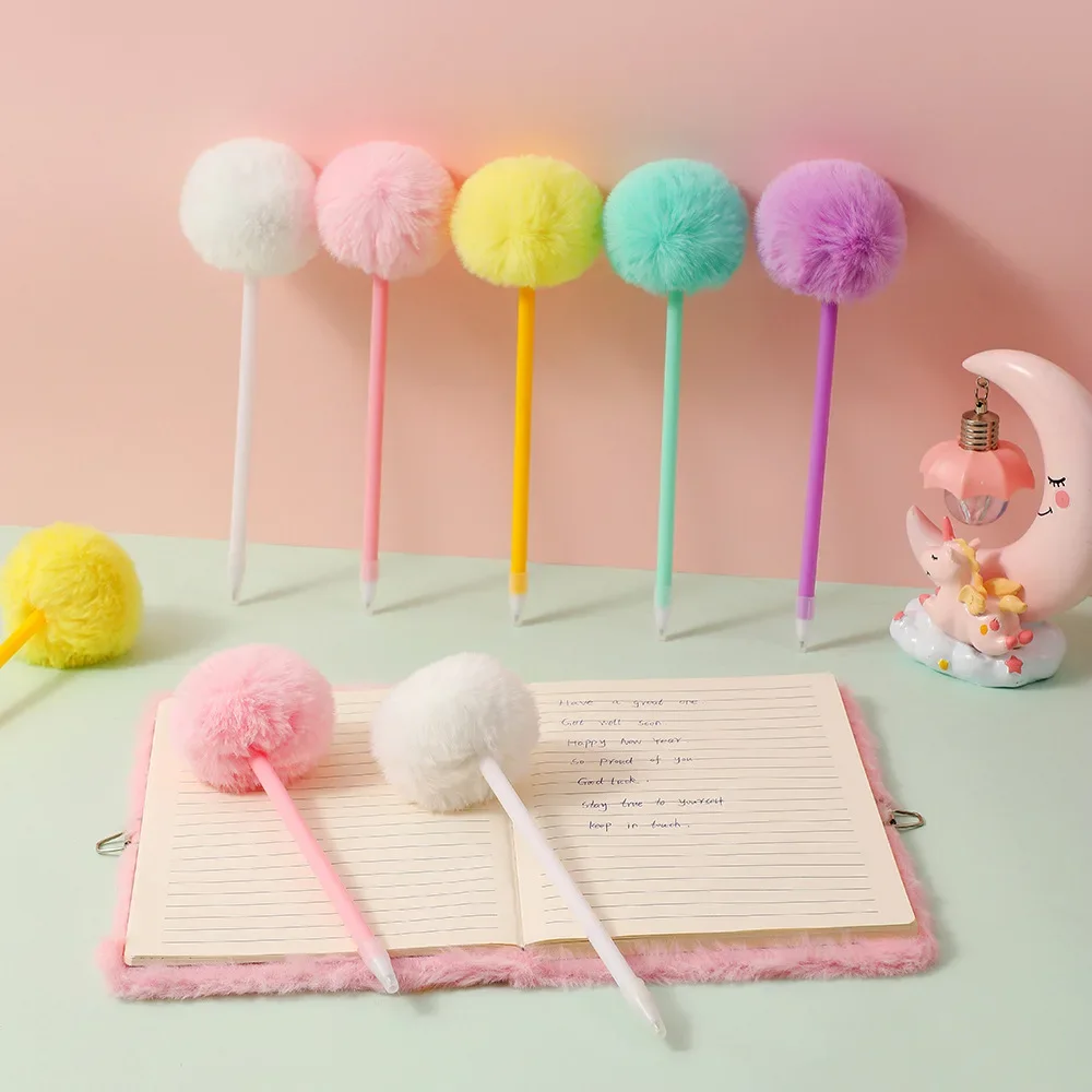 

Cute Furry Pom Ballpoint Handbook Ball-point Pen Funny Ballpoint Pen Writing Journaling Office Writing Tool Students Stationery