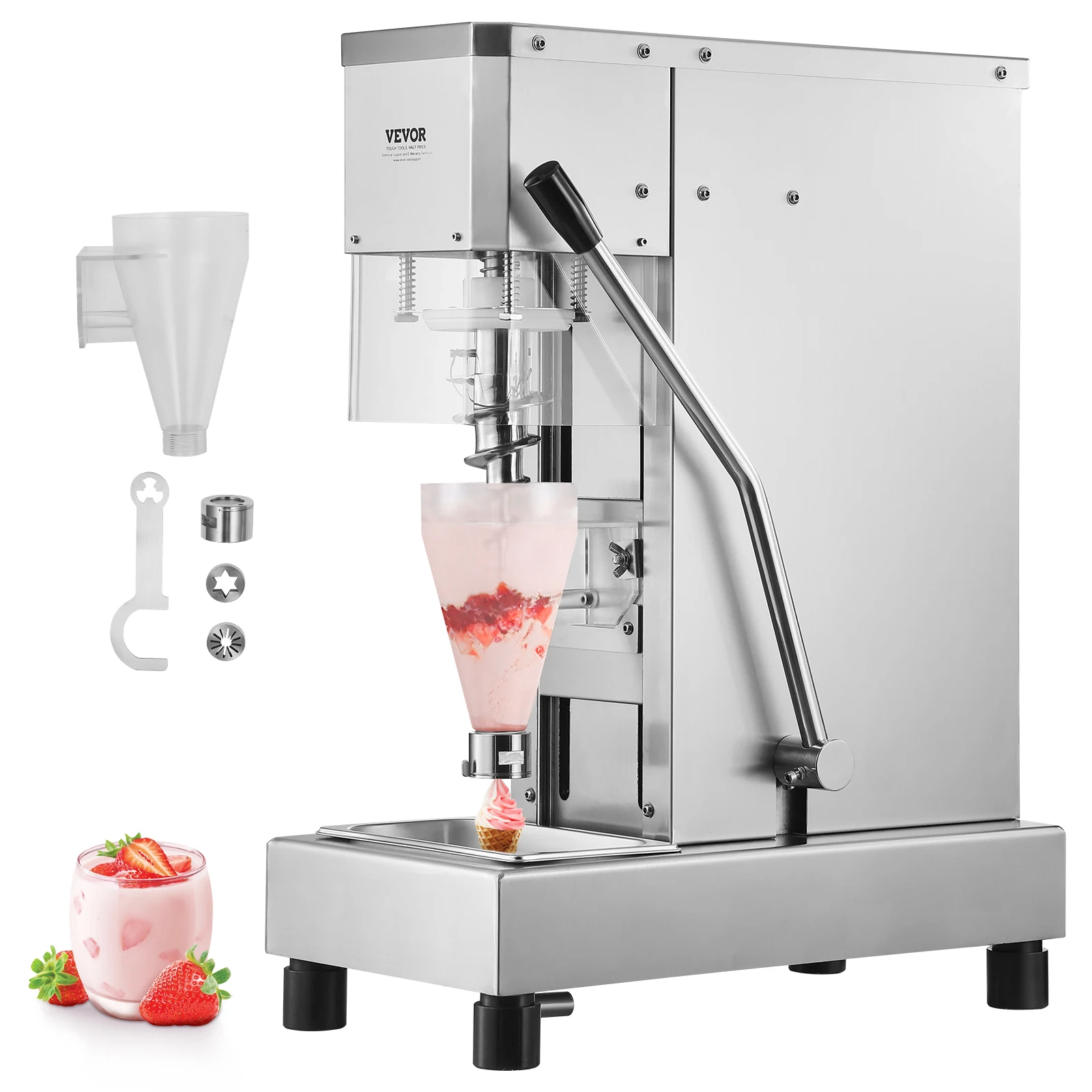 VEVOR Ice Cream Blender 750W High-Speed Ice Cream Maker Mixer Stir Machine 304 Stainless Steel Ice Cream Shaker with Long Handle