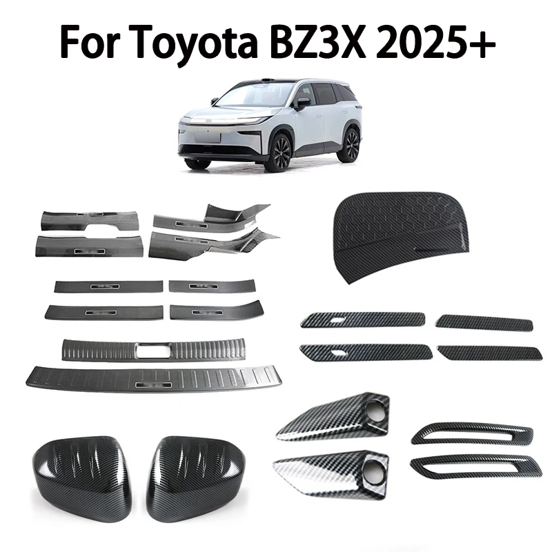 

For Toyota BZ3X 2025+ ABS Carbon Fiber Rearview Mirror Cover Door Handle Trim Rear Welcome Pedal Exterior Accessories Kit