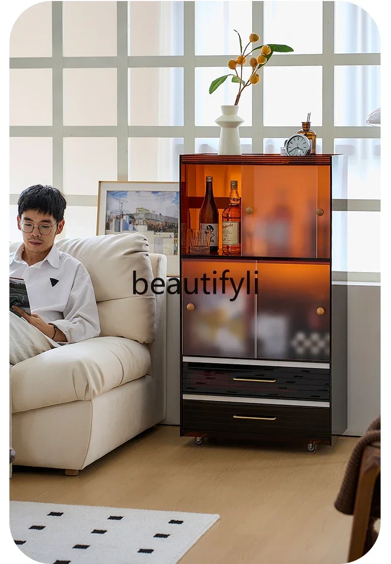 

Movable living room sofa side cabinet dining modern storage storage bookcase display small wine cabinet