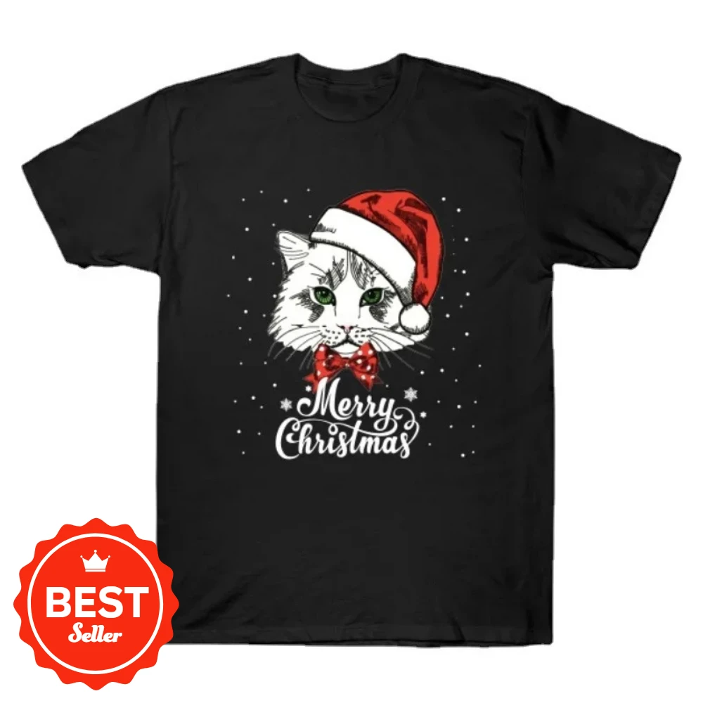 Cat Loves Merry Christmas T-Shirt 100% Cotton O-Neck Summer Short Sleeve Casual Mens T-shirt Size S-3XL