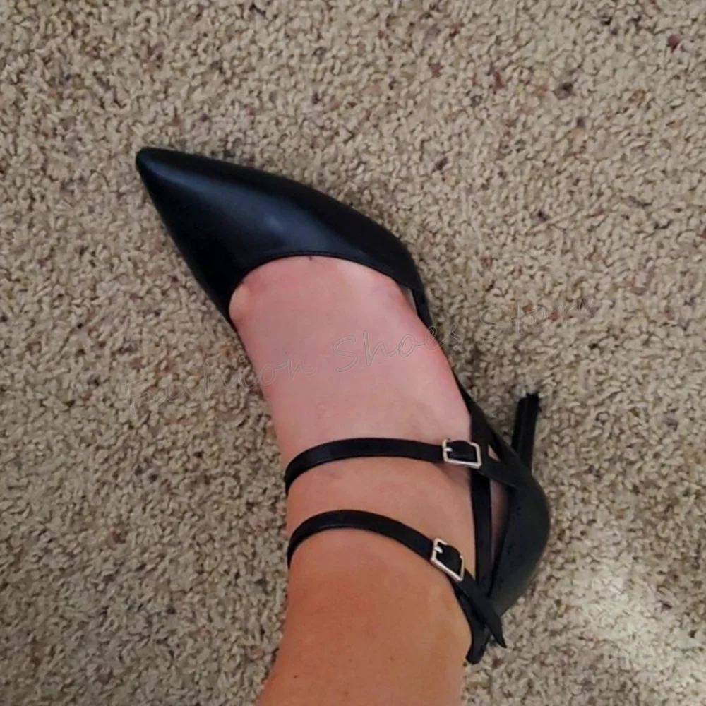 

Black Ankle Buckle Pointed Toe Pumps Matte Leather Thin High Heels High Heel Shoes for Women Heels 2025 New Zapatos Para Mujere