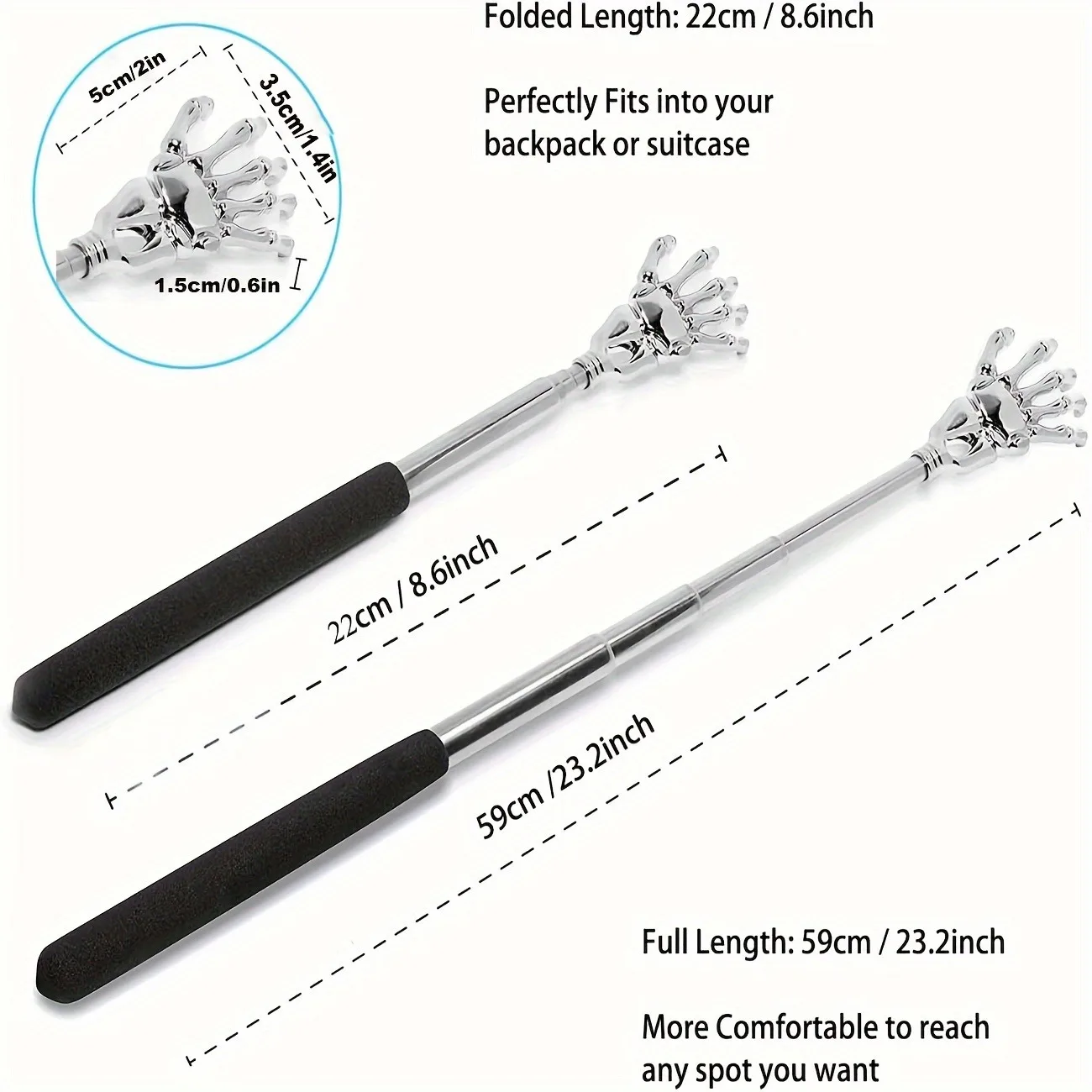 Portable Extendable Back Scratcher Stainless Steel Telescoping Massager for Human & Pets Relaxation Tool