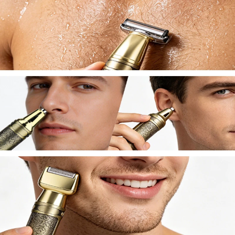 Men's Electric Shaver 3-in-1 Beard Trimmer Ear Nose Hair Trimmer Single Head Floating USB Charge Reciprocating Shaver Beauty Set
