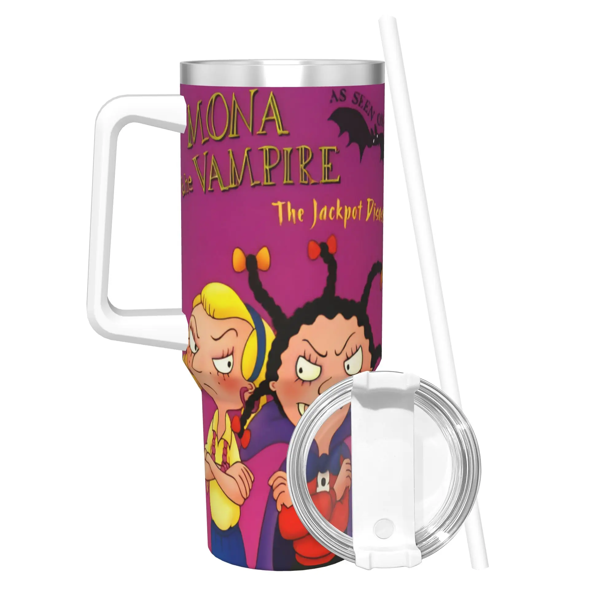 Mona The Vampire Anime Tumbler Vacuum Insulated  Coffee Cups Vacuum Flask Car Mug Spill Proof 40oz