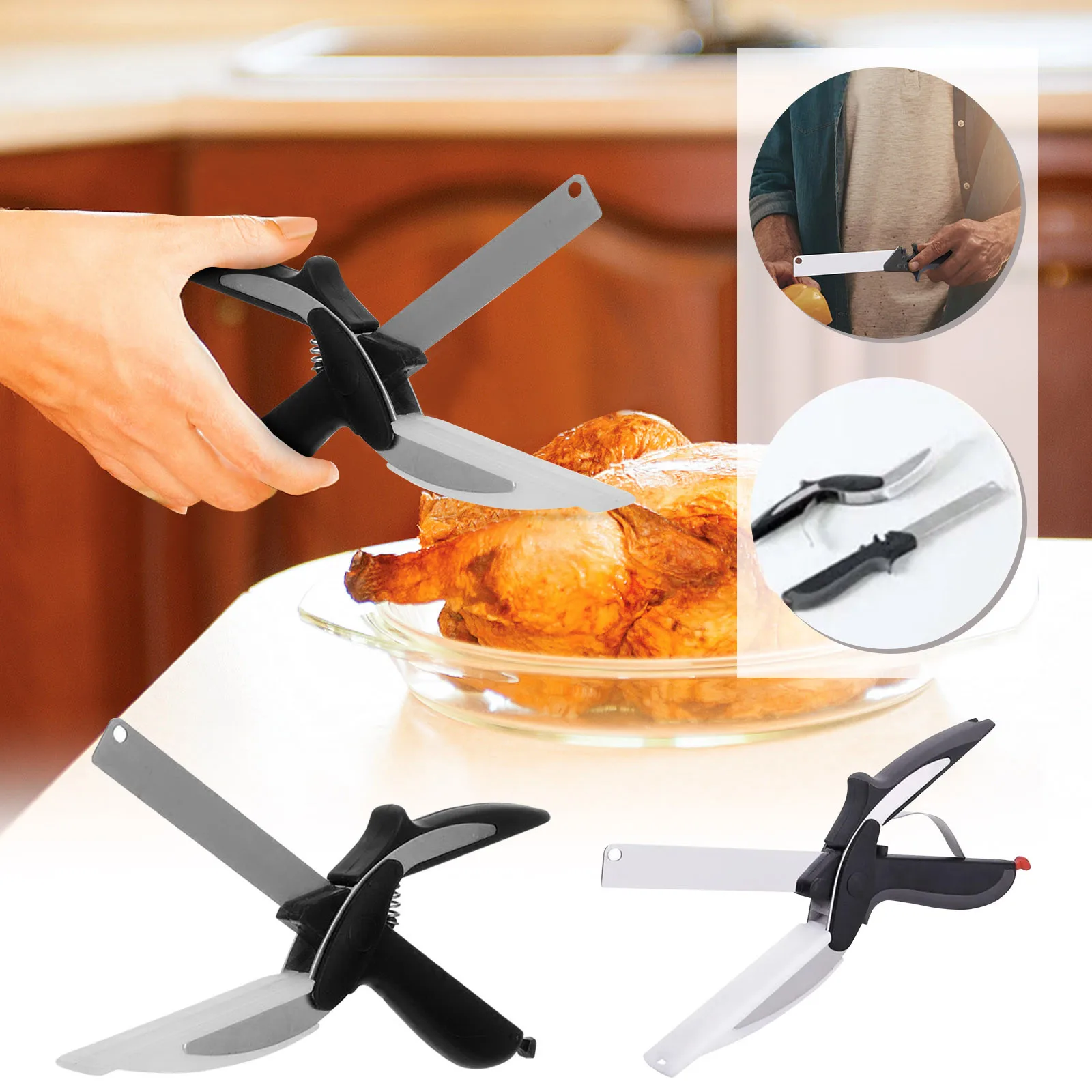 Premium Chop Scissors Cutting Board Scissors Vegetable Chopper Easy Cutter Multi-Function Kitchen Scissors With Waffle Knife