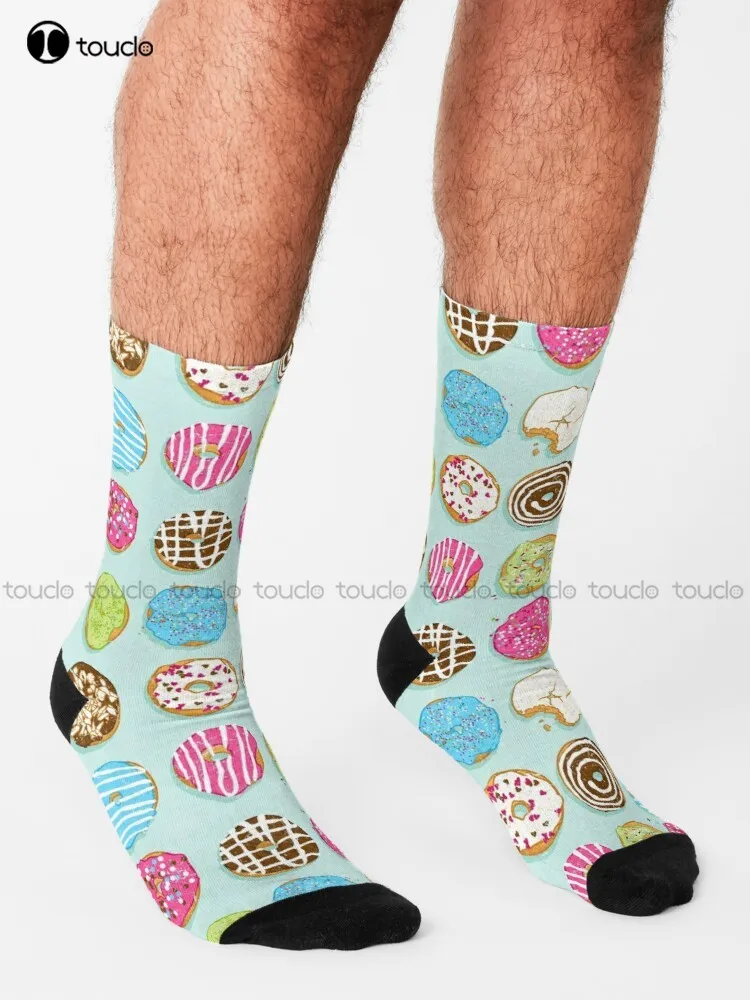 Sweet Donuts Dessert Food Sweet Homemade Socks Slipper Socks Men Cartoon Comfortable Best Girls Sports 360° Digital Print Retro