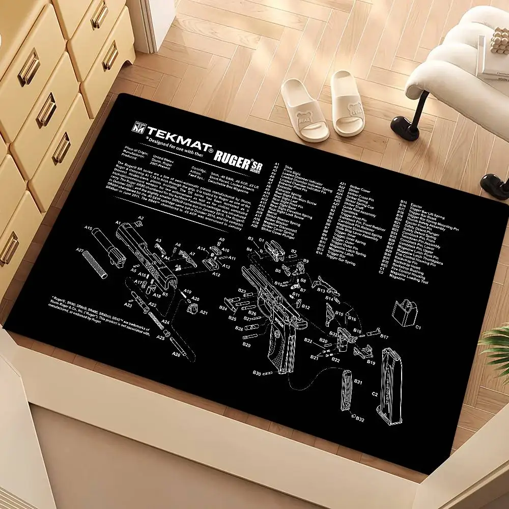 Submachine Gun Shotgun Pistol Floor Mat Suitable For Living Room Kitchen Bathroom Non-slip Mat Household Foot Mat