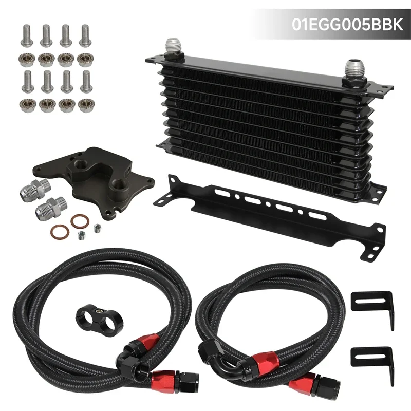 10 Row AN10 Oil Cooler w/ Bracket + Adapter Hose Kit Fits For BMW Mini Cooper S R56 2006-2012 Black/Blue