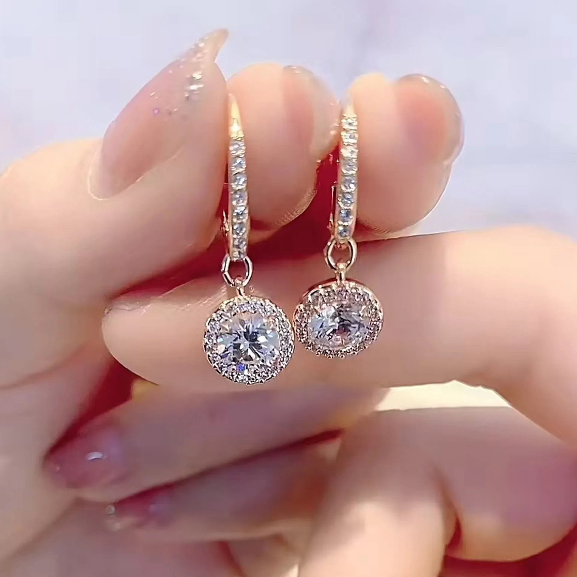 2025 Nieuwe Originele Ronde Waterdruppel Kristal Hoge Sieraden Set Mode Dazzling Dames Armband Oorbel Ketting Ring Huwelijkscadeau