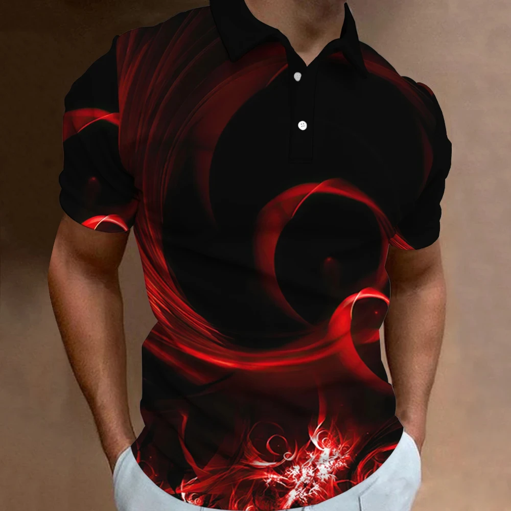 Abstraction Men's Polo Red Line Shirt Summer Casual Tee Loose Short Sleeve Oversized Outdoor Streetwear Shirt Polo Men Clothing
