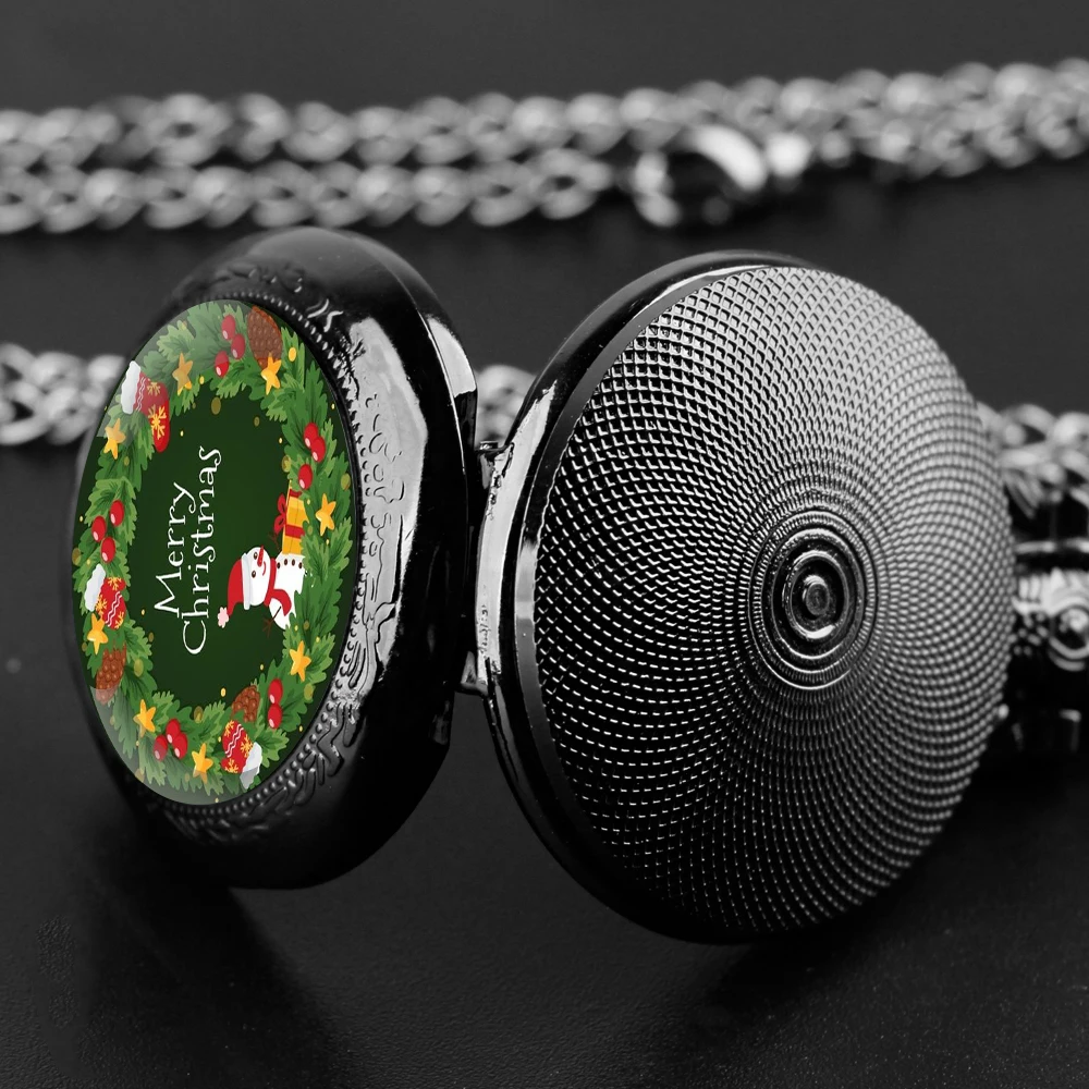 Merry Christmas Santa Claus Glass Dome Quartz Pocket Watch With Durable Chain Arabic Numeral Dial Extraordinary Gifts for Kids