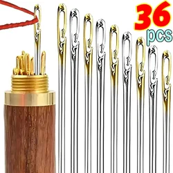 12/36pcs Blind Sewing Needle Elderly Stainless Steel Quick Automatic Self-Threading Needle Stitching Pins Punch Needle Threader