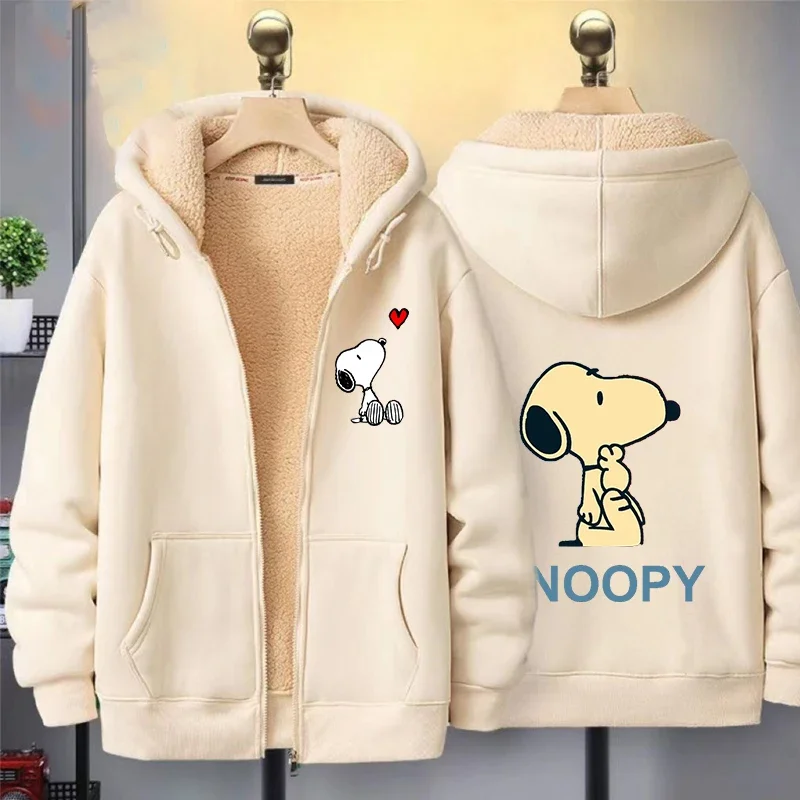 Snoopy Women Zipper Hoodie Sweatshirt Girl Winter Keep Warm Jacket Womens Oversized Thick Streetwear Casual Hoody Coat Top