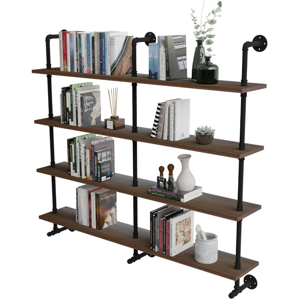 Industrial Pipe Wall Shelves Pipe Shelving with Real Wood Plank ,60 Inches Floating Shelves for Wall Farmhouse Pipe Book Shelves