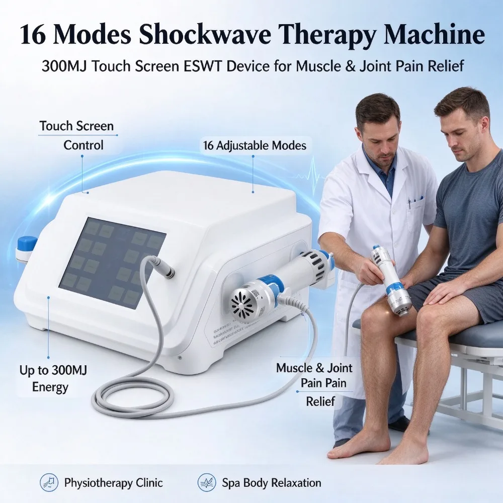 300MJ Shockwave Physiotherapy Machine, 16 Adjustable Modes Touch Screen ESWT Equipment for Muscle Strain Relief & Rehabilitation