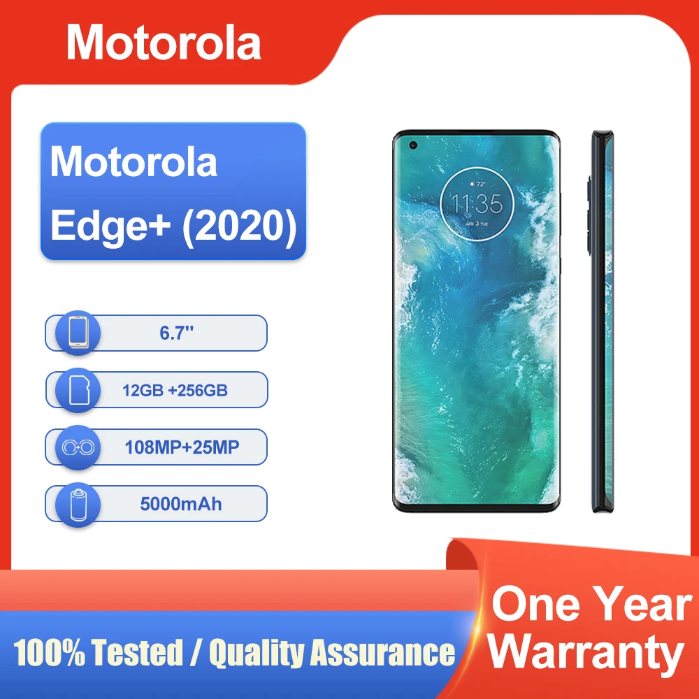 الأصلي مقفول Motorola Edge + (2020) XT2061 6.7 "5000mAh12GB RAM مكبر الصوت شحن سريع الهاتف المحمول في حالة جيدة