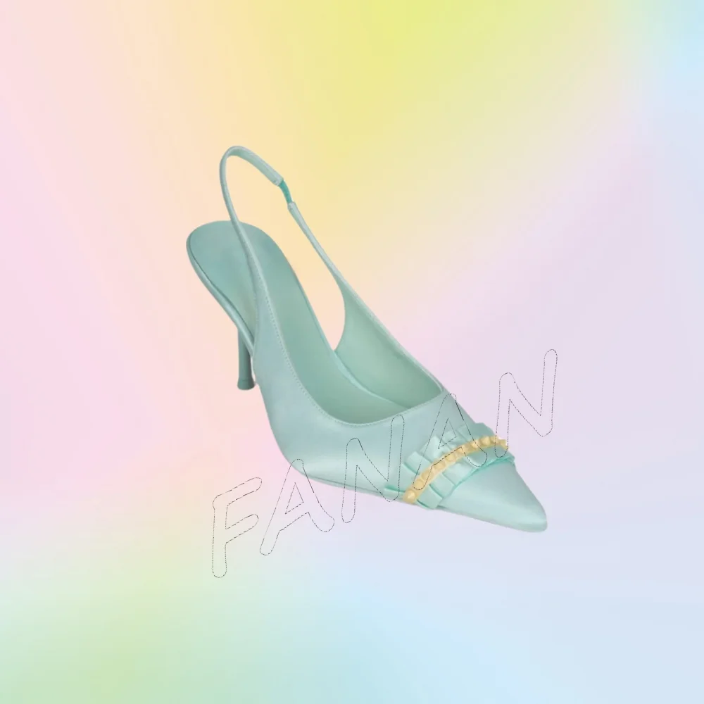 

Blue Pleated Decor Pumps Back Strap Solid Pointed Toe Thin Cut Heels Shoes High Heel Shoes for Women 2025 Zapatos Para Mujere