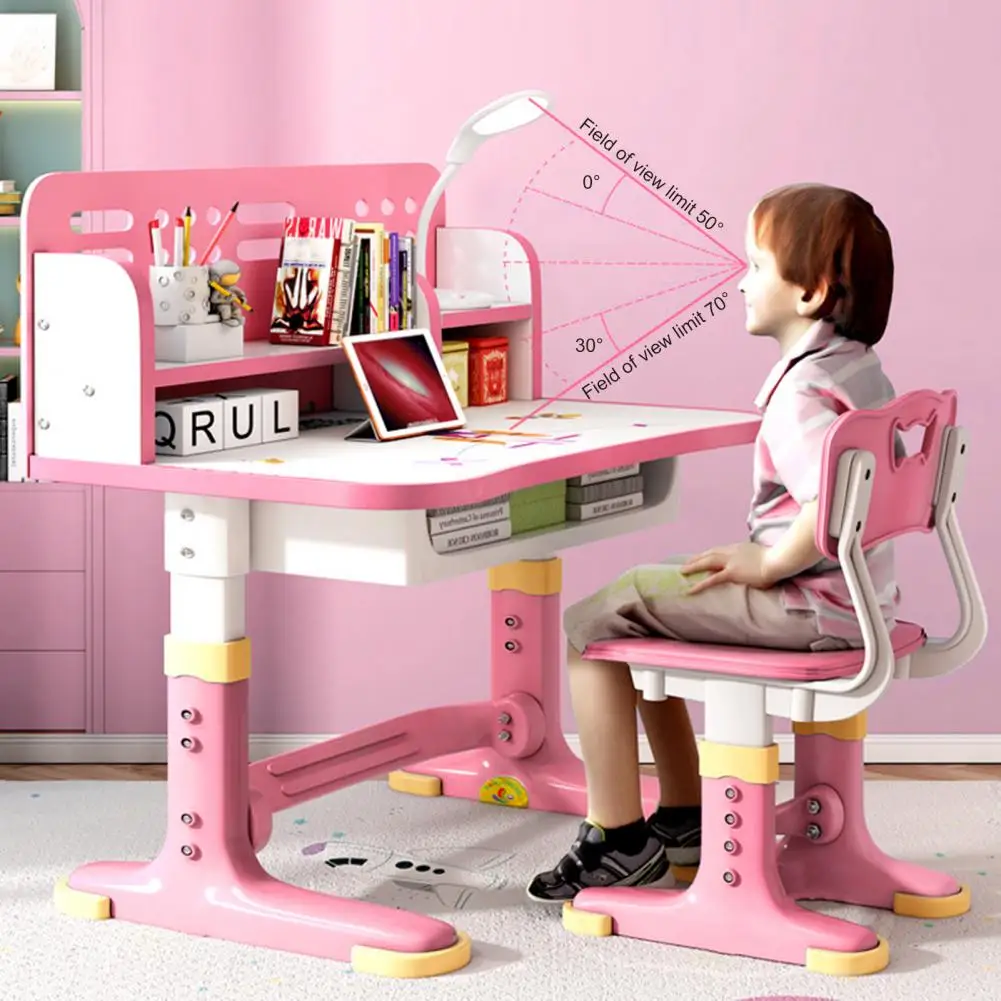 Kids Functional Desk Chair Set, Height Adjustable Children School Study Desk With Castle Backboard