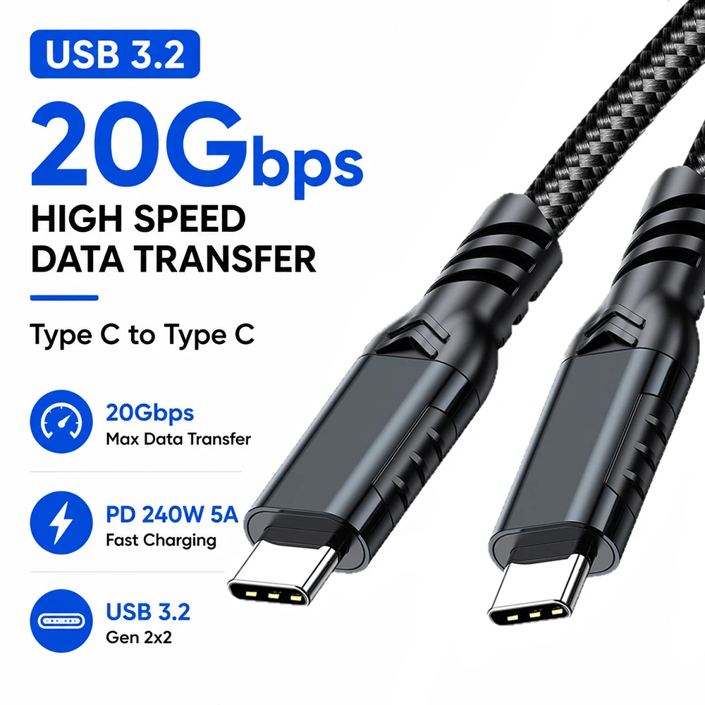 Câble USB C vers C UGOjP 240W, 20 Gbps, 5A, haute vitesse, cordon de données tressé de type C pour ordinateur portable de jeu, MacBook, iPad, téléphone Samsung, tablette