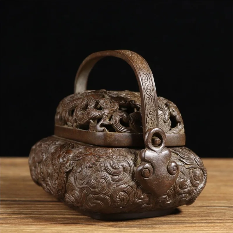 Exquisite Bronzeware: Suzhou-style Brass Dragon-patterned Incense Burner, Antique, Home Decorative Ornament