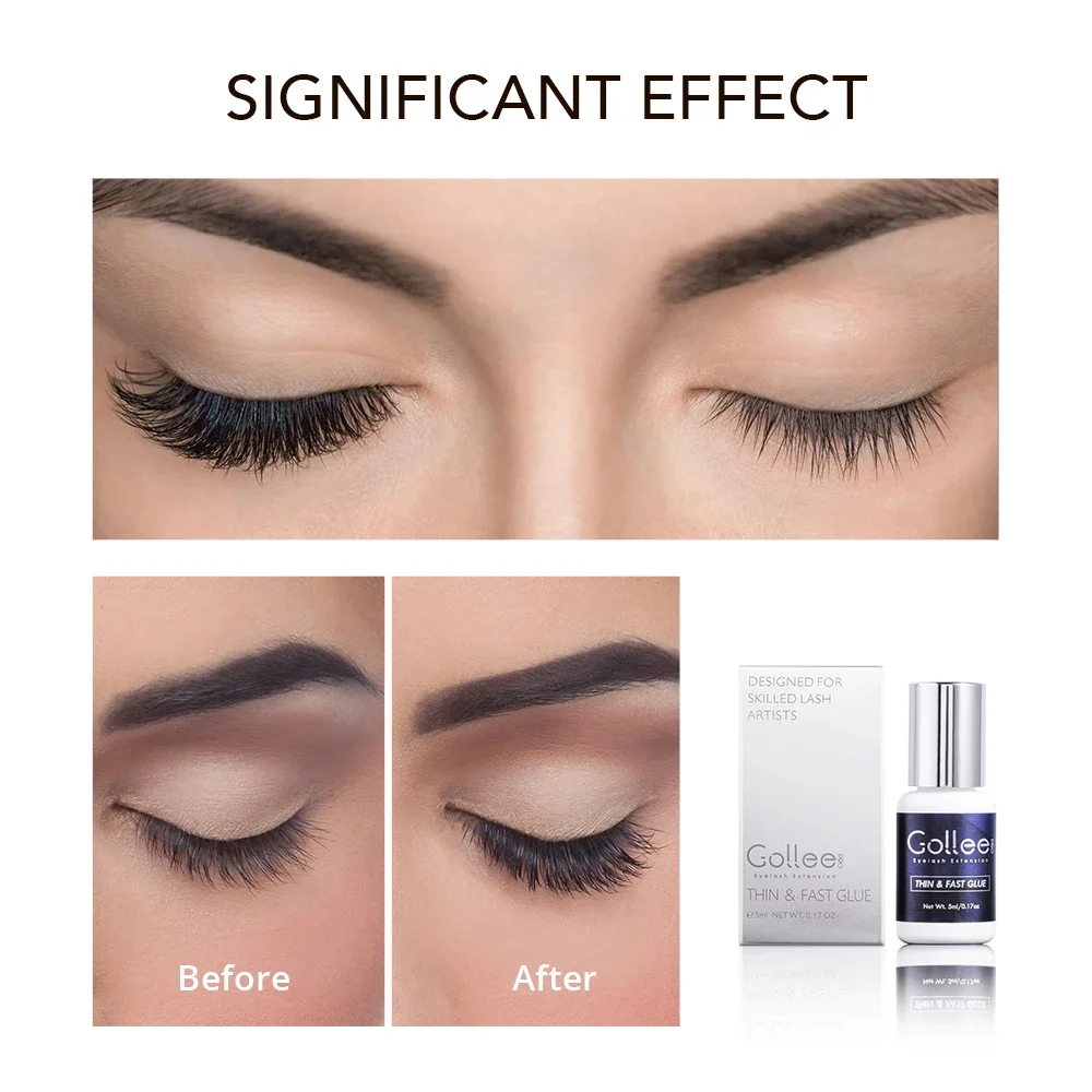 Gollee 0.5-1s Fast Dry Eyelash Extension Glue Super Bonder 5-8 Weeks Lasting Strong No Irritation Accelerator Glue Lash Supplies
