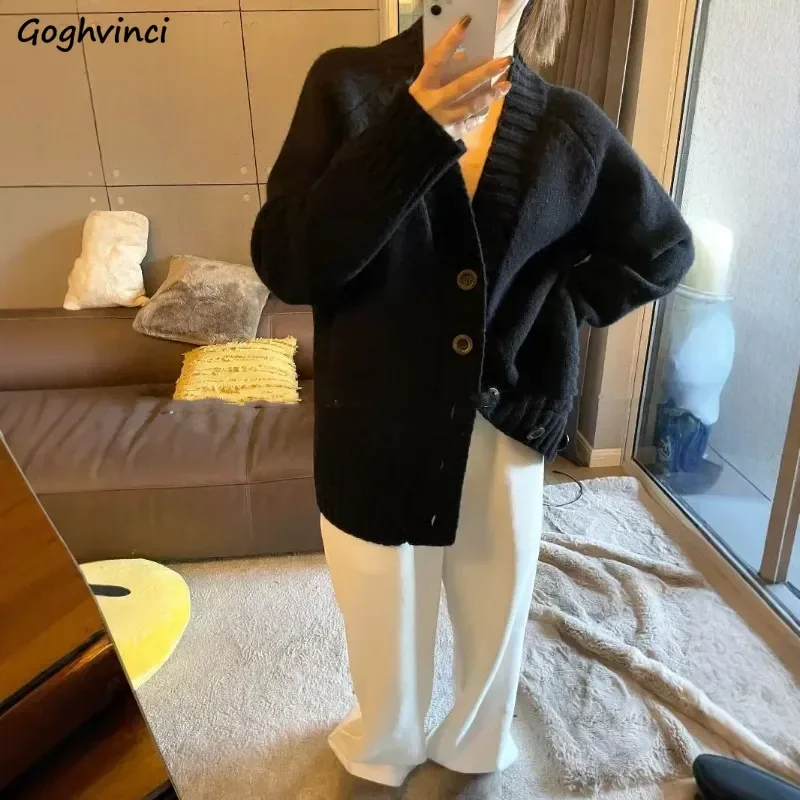 Long Sleeve Cardigans Women Korean Style All-match Autumn Outwear Temper Knitted Sweater Casual Slouchy Office Lady Elegant New