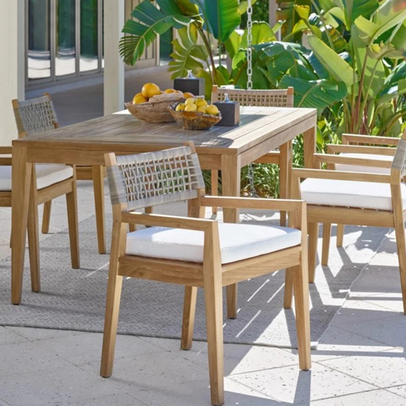 Outdoor Table And Chair Set，Nordic And Chairs Courtyard Villas, Outdoor Solid Wood Long Tables, Open-Teak Anti-Corrosion Garden 