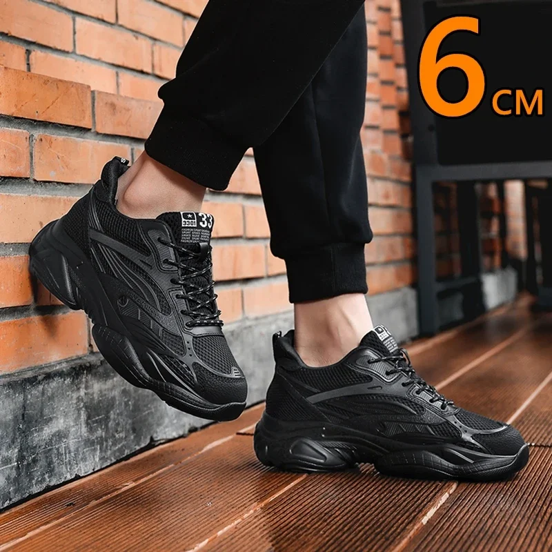 6CM Man Hidden Elevator Shoes Breathable Mesh Sneakers Anti-Slip Thick Sole Comfortable Casual Athletic Sports for Men Non-Slip