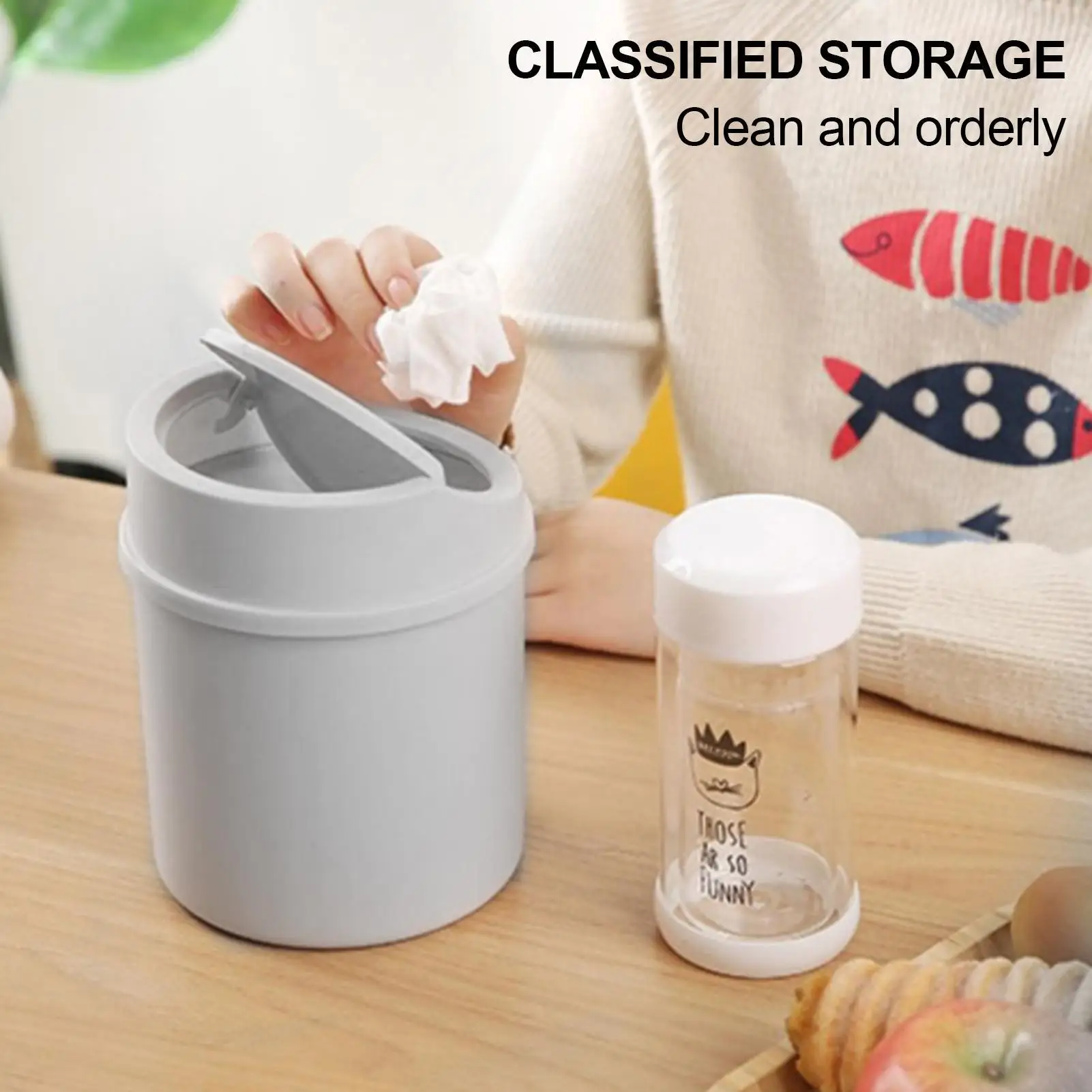 1Pc Mini Waste Bin Trash Can with Lid Desktop Garbage Basket Table Small Scissors Pencil Household Office Storage Accessories