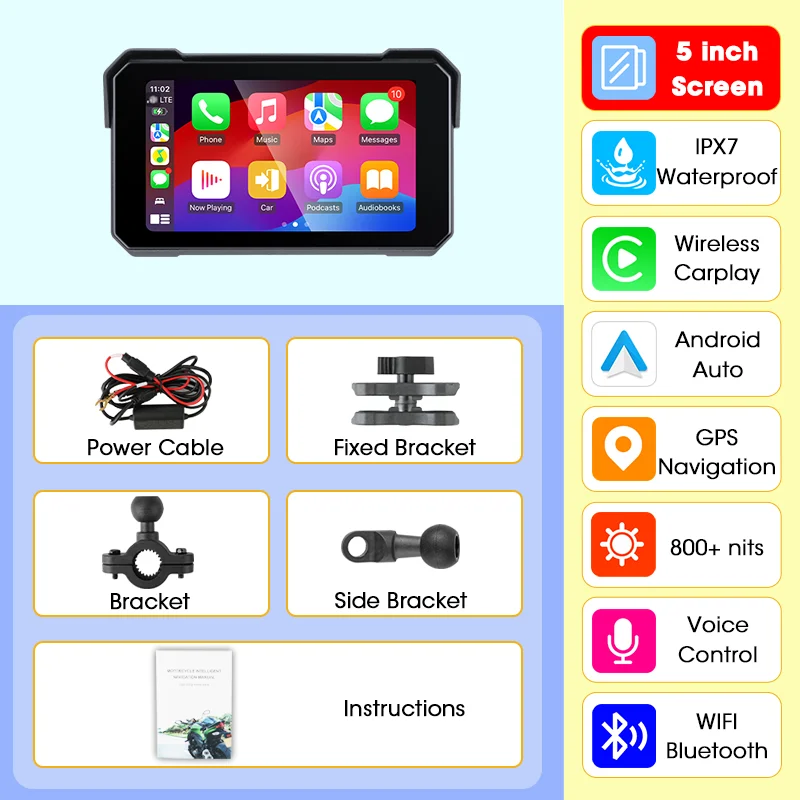 5/7 inch motorfiets CarPlay-scherm met TPMS GPS voor Moto-navigatiescherm Android Auto digitaal motorfietsdashboard BT