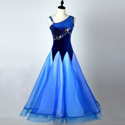 Waltz Ballroom Competition Dress Practice Wear Dance Performance Stage Costume Evening Party Gowns Rhinestones Big Swing