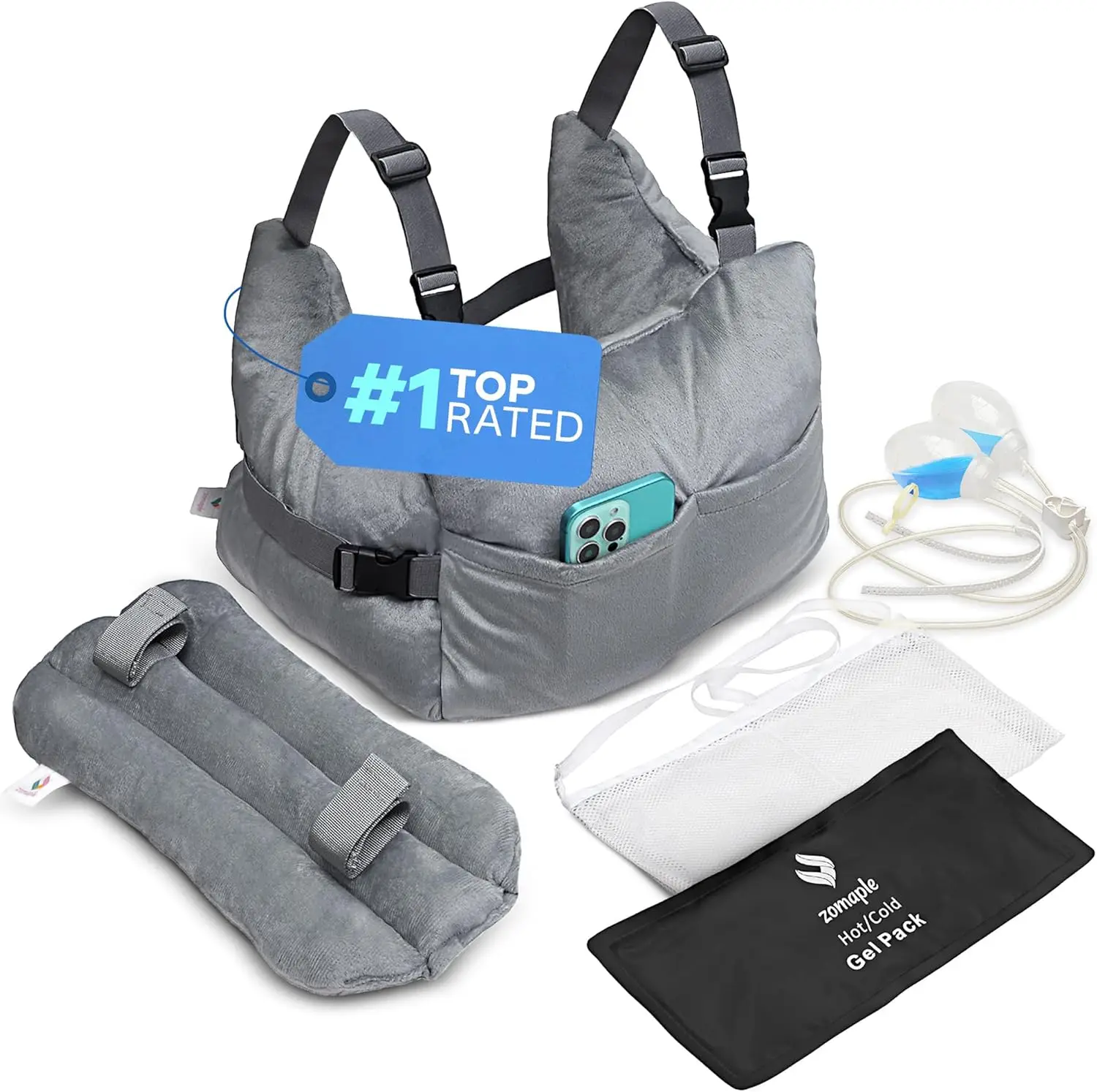 

Post-Surgery Mastectomy Recovery Pillow with Gel Pack & Seat Belt Cover - Comfort & Support for Breast Augmentation