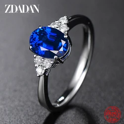 ZDADAN 925 Silver Round Sapphire Ring For Women Fashion Wedding Jewelry