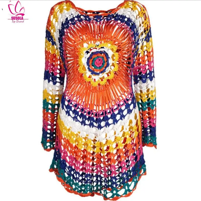 Lady New Beach Cover Up Tunics for Beach Swimsuit Crochet Cover Ups Sarong Beach Saida Praia Sarong Beach Handmade Knitted y2k