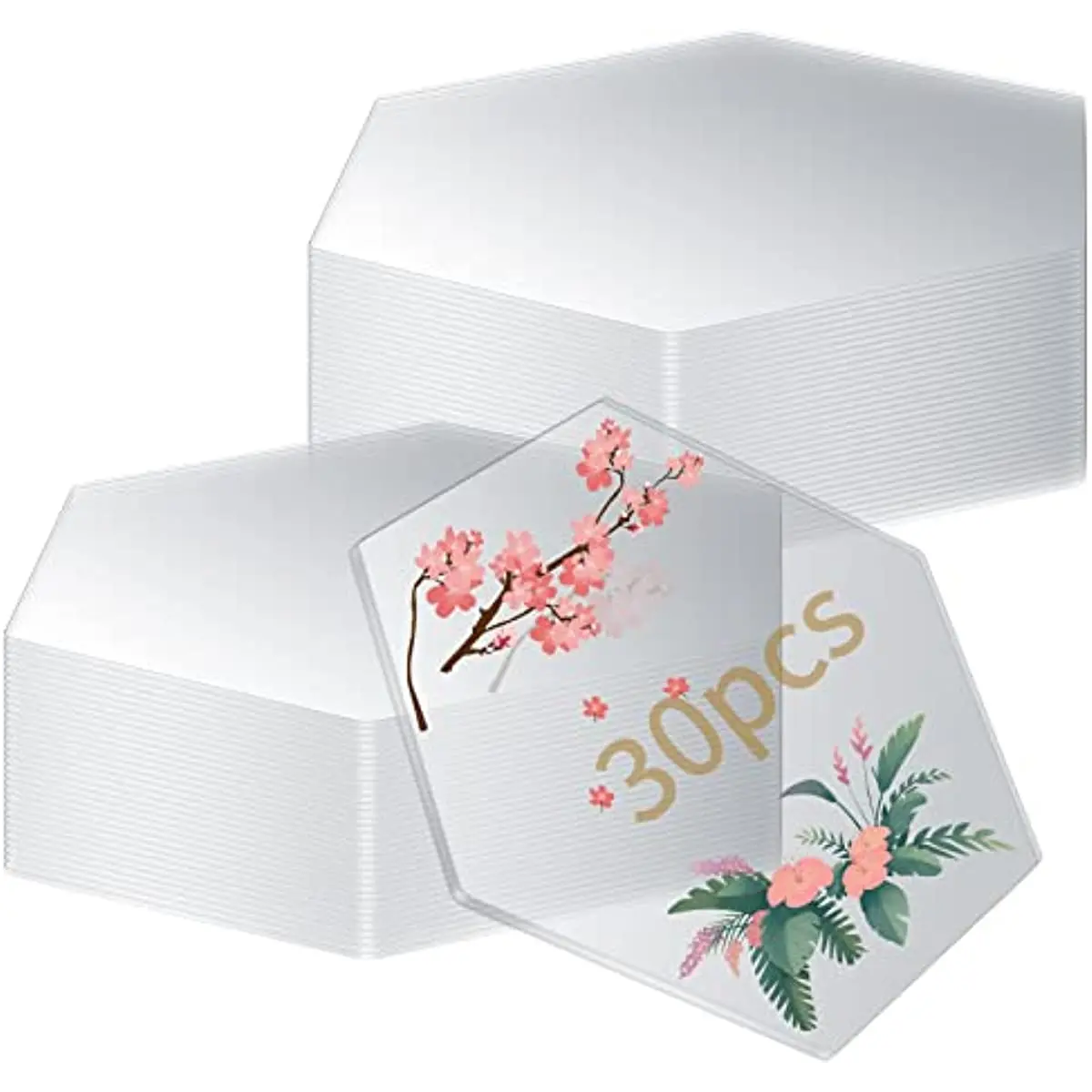 30 pieces of 4.53 * 3.93 inch transparent hexagonal acrylic dining board message board blanket DIY wedding banquet sign decorati