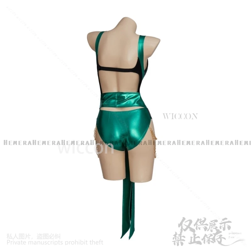 Anime Spel Mortal Komabt Cos Jade Kostuum Sexy Pak Jurk Groen Lolita Cos Lange 100Cm Pruiken Halloween Carnaval Pak Voor Vrouwen