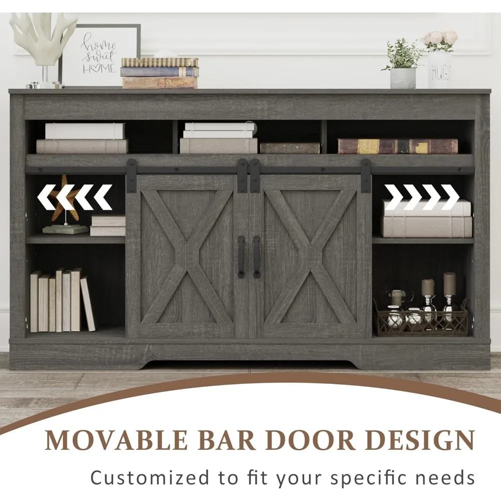 Rustikaler TV-Ständer mit Schiebetüren für 65-TVs – Aufbewahrungsschrank für Unterhaltungszentrum für das Wohnzimmer