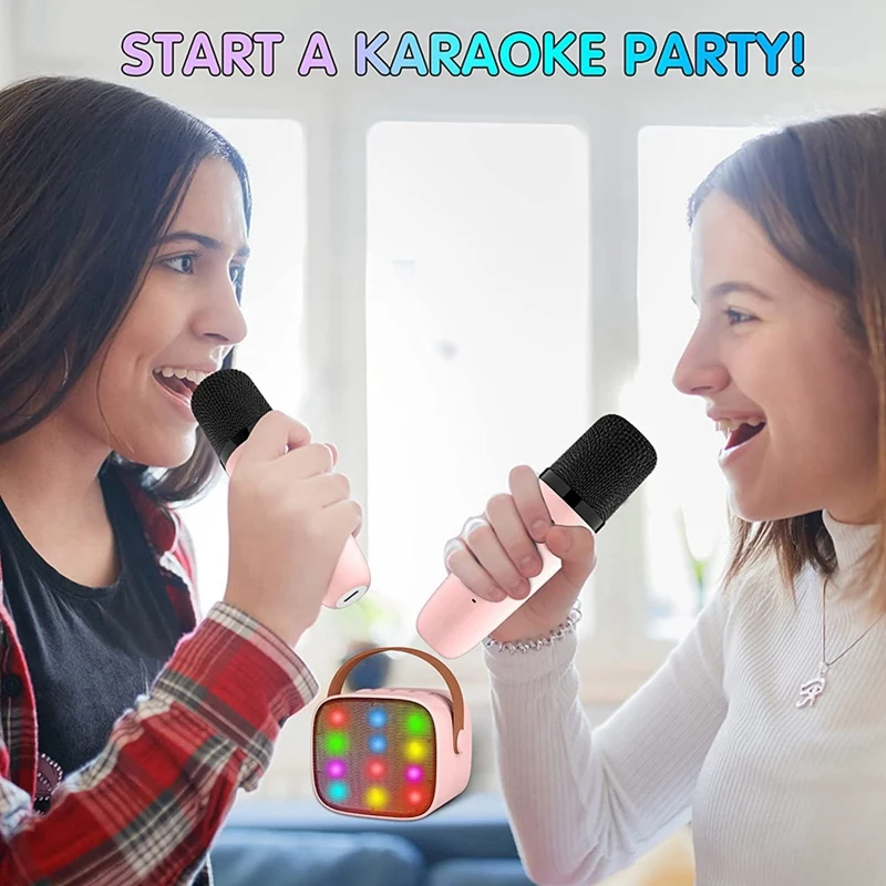 Mini Karaoke Machine With 2 Wireless Microphones For Kids Adults, 18 Pre-Loaded Songs, Portable Bluetooth