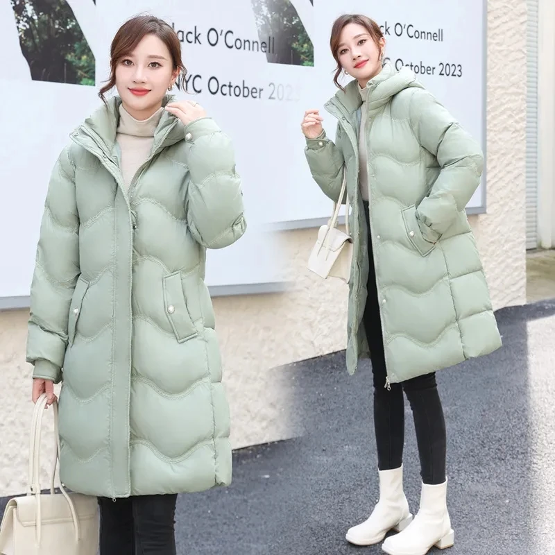 

2023 Winter New Down Cotton Parkas Jacket Women's X-Long Faux Fur Collar Padded Jacket Thick Loose Large Size Padded Jacket