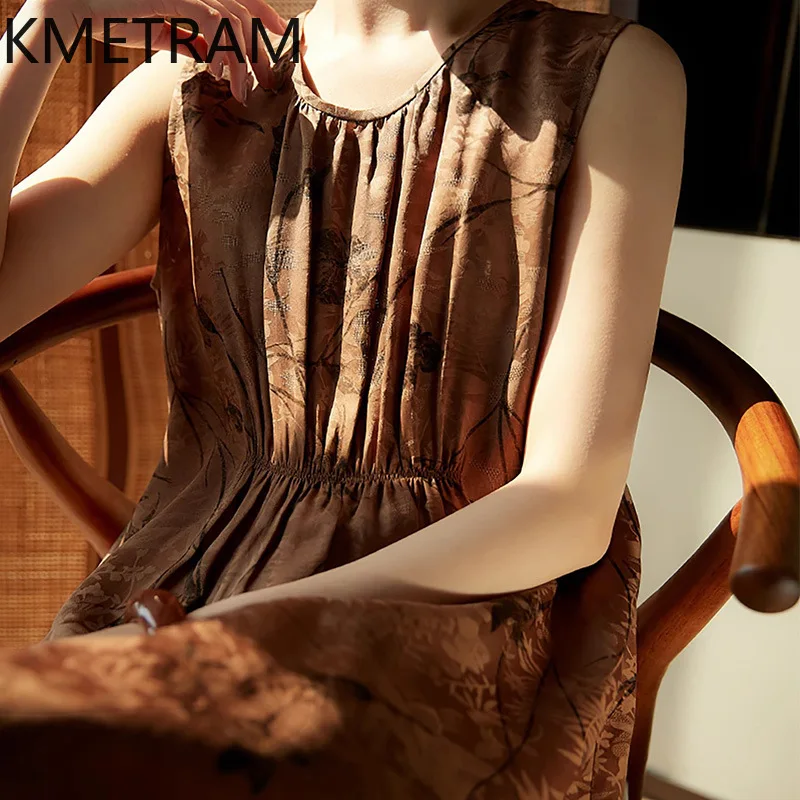 Kmram 100% vestidos regata de seda amoreira mulher vestidos sem mangas de luxo para roupas femininas vestido de verão de alta qualidade robe femme
