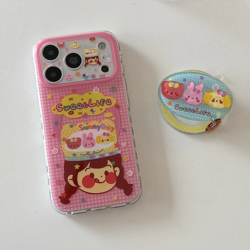 Korean Cute Girl Animal Plaid Pattern Magnetic Phone Case For iPhone 17 Pro 16 15 Pro Max Cover with Magsafe Stand Holder Cases view 6