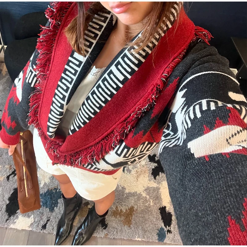 Elegant Knit Jacquard Tassel Belt Cardigan Women Lace Up Lapel Long Sleeve Warm Sweater 2026 Autumn Winter Lady Knitwears New 30 Sa82416ec64e24eceb90d732aa09ed549G