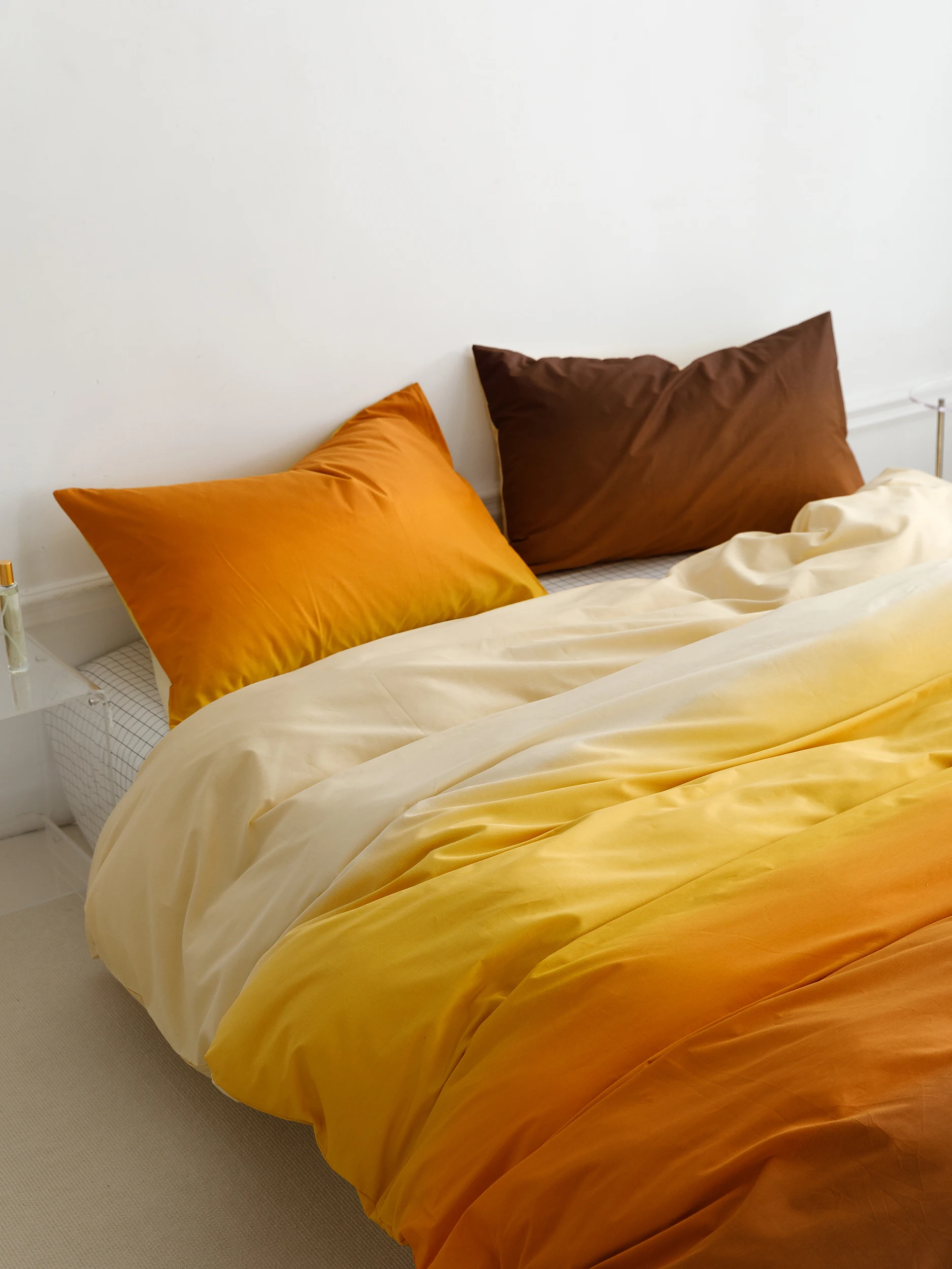 Nordic Orange Yellow Gradient Color Pure Cotton Bedding Set YAKEHOME Skyline Afterglow 4pc Bed Sheet Cover Duvet Cover