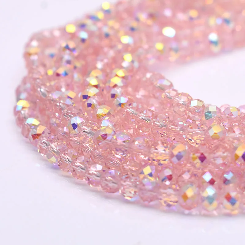 100% ORIGINAL Pink Crystal Glass Beads New AB Color Rondelle Crystal Beads Faceted Loose Spacer Beads For Jewelry Making DIY