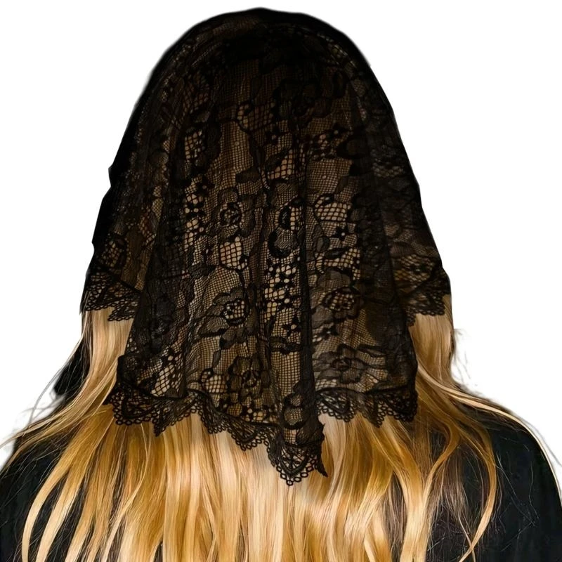 39BC Bridal Lace Mantilla with Delicate Face Cover Elegant Lace Hairpiece for Wedding Celebrations Wedding Photo Props